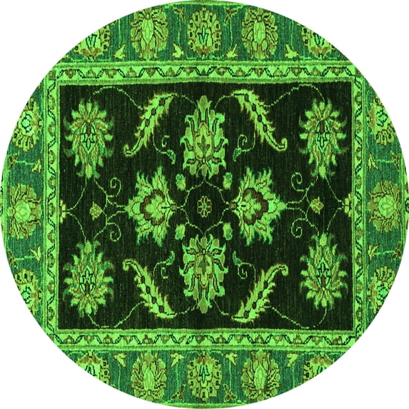 Ahgly Company Indoor Round Oriental Green Traditional Area Rugs, 5' Round