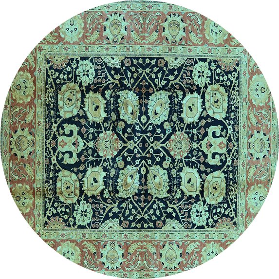 Ahgly Company Indoor Round Oriental Light Blue Industrial Area Rugs, 3' Round