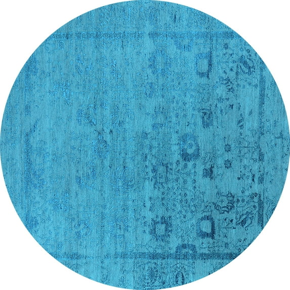 Ahgly Company Indoor Round Oriental Light Blue Industrial Area Rugs, 7' Round