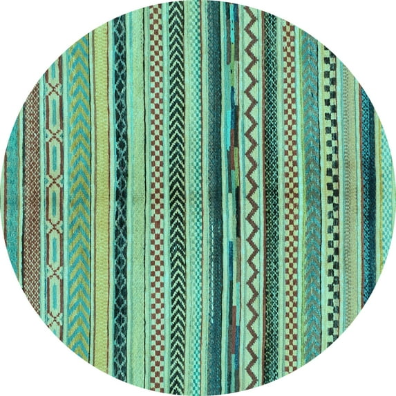 Ahgly Company Indoor Round Oriental Light Blue Modern Area Rugs, 6' Round