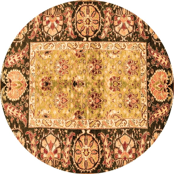 Ahgly Company Indoor Round Oriental Orange Traditional Area Rugs, 3' Round