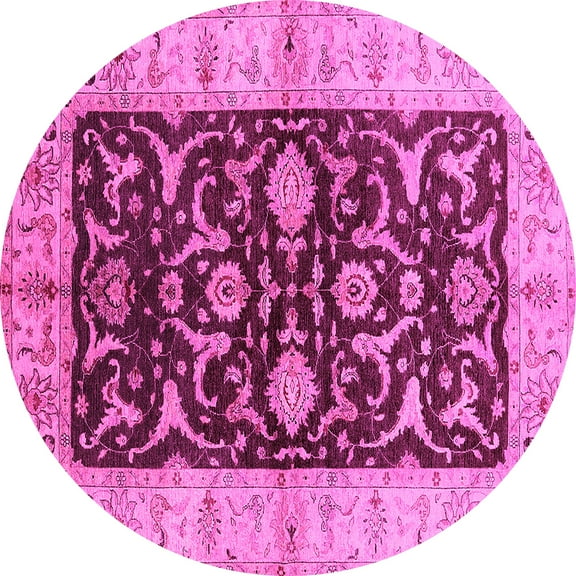 Ahgly Company Indoor Round Oriental Pink Traditional Area Rugs, 3' Round