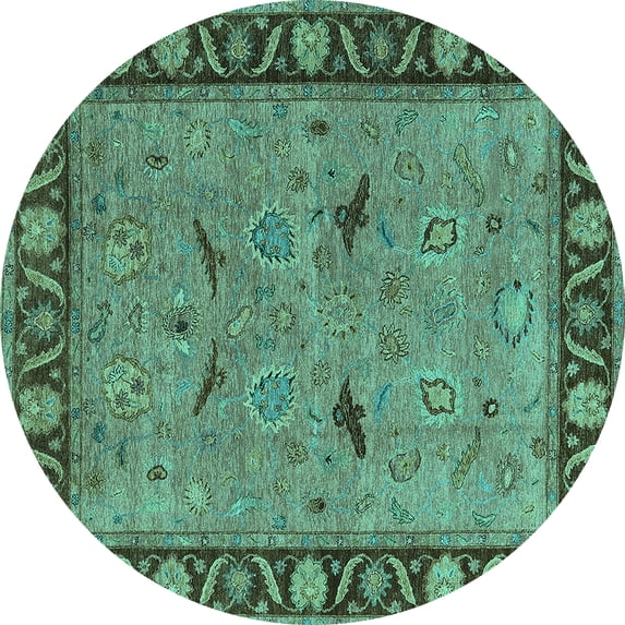 Ahgly Company Indoor Round Oriental Turquoise Blue Industrial Area Rugs, 6' Round