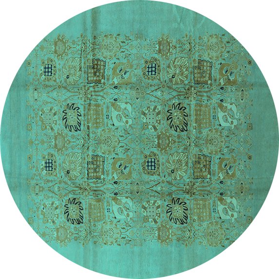 Ahgly Company Indoor Round Oriental Turquoise Blue Industrial Area Rugs, 6' Round