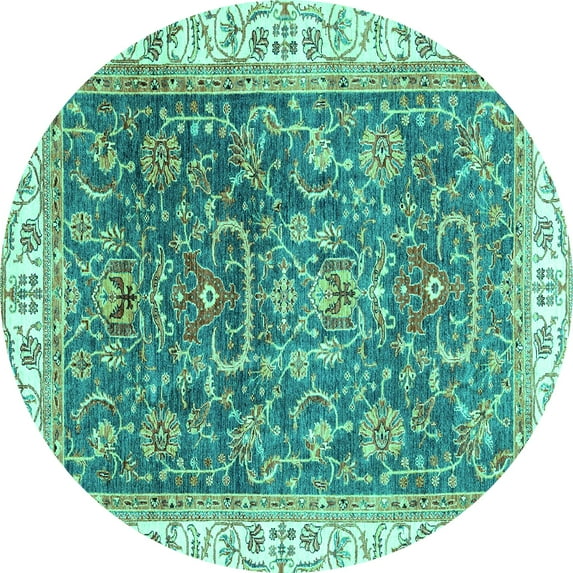 Ahgly Company Indoor Round Oriental Turquoise Blue Traditional Area Rugs, 8' Round