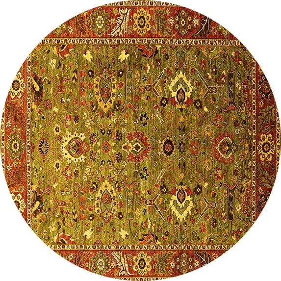 Ahgly Company Indoor Round Oriental Yellow Industrial Area Rugs, 3' Round