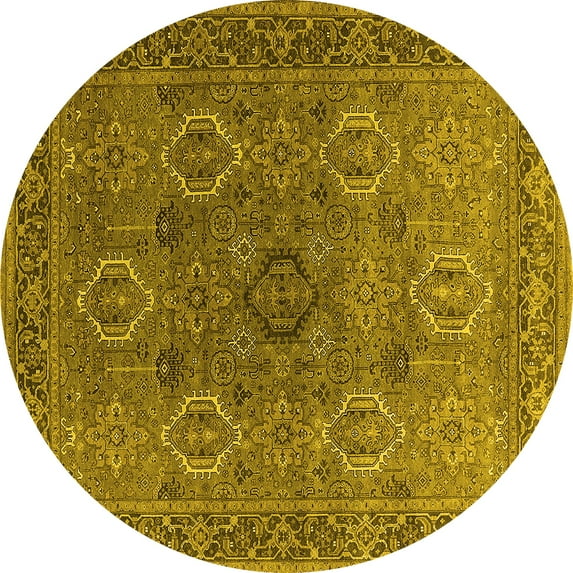 Ahgly Company Indoor Round Oriental Yellow Industrial Area Rugs, 5' Round
