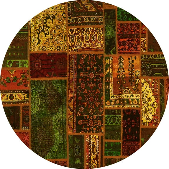 Ahgly Company Indoor Round Oriental Yellow Modern Area Rugs, 3' Round