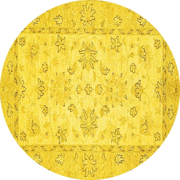 Ahgly Company Indoor Round Oriental Yellow Traditional Area Rugs, 3' Round