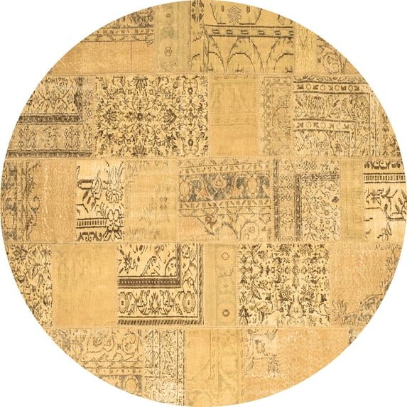 Ahgly Company Indoor Round Patchwork Brown Transitional Area Rugs, 8' Round