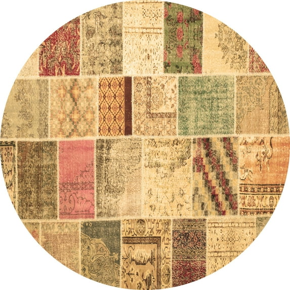 Ahgly Company Indoor Round Patchwork Brown Transitional Area Rugs, 8' Round