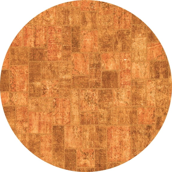 Ahgly Company Indoor Round Patchwork Orange Transitional Area Rugs, 4' Round