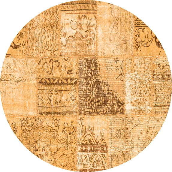 Ahgly Company Indoor Round Patchwork Orange Transitional Area Rugs, 6' Round