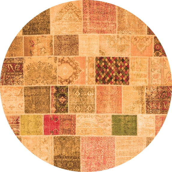 Ahgly Company Indoor Round Patchwork Orange Transitional Area Rugs, 8' Round
