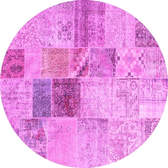 Ahgly Company Indoor Round Patchwork Pink Transitional Area Rugs, 3' Round