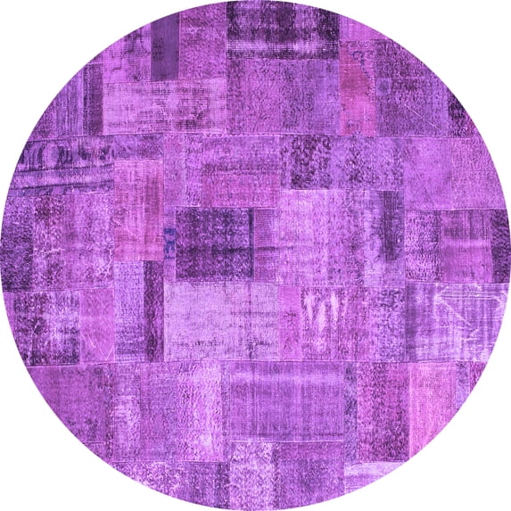 Ahgly Company Indoor Round Patchwork Purple Transitional Area Rugs, 7' Round