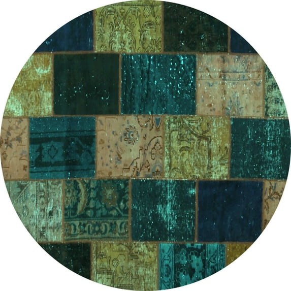 Ahgly Company Indoor Round Patchwork Turquoise Blue Transitional Area Rugs, 8' Round