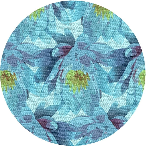 Ahgly Company Indoor Round Patterned Blue Ivy Blue Area Rugs, 7' Round