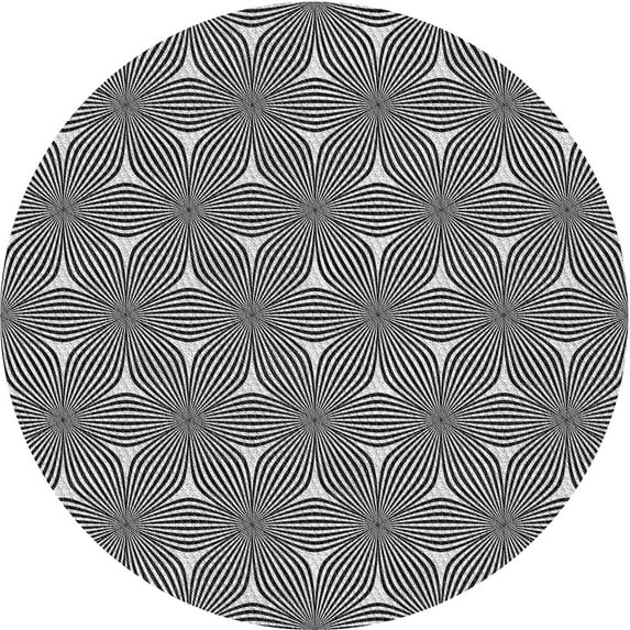 Ahgly Company Indoor Round Patterned Charcoal Black Area Rugs, 6' Round