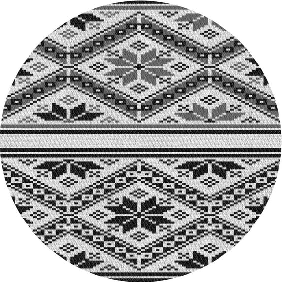 Ahgly Company Indoor Round Patterned Dark Gray Black Area Rugs, 4' Round