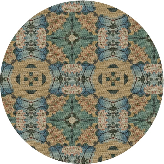 Ahgly Company Indoor Round Patterned Olive Green Area Rugs, 5' Round