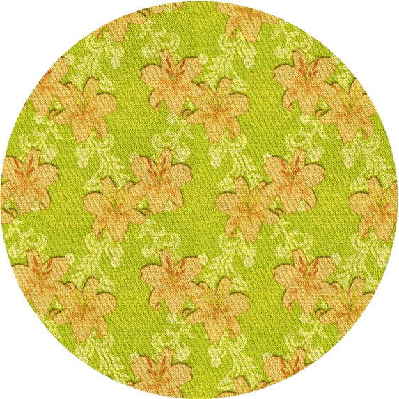 Ahgly Company Indoor Round Patterned Orange Gold Area Rugs, 3' Round