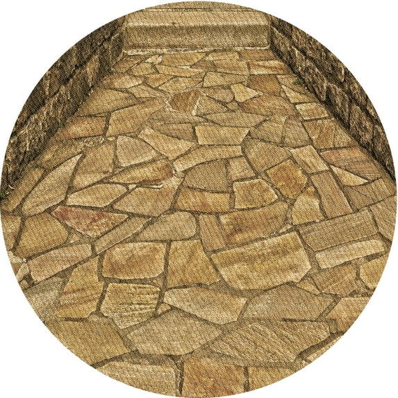 Ahgly Company Indoor Round Patterned Saddle Brown Area Rugs, 7' Round