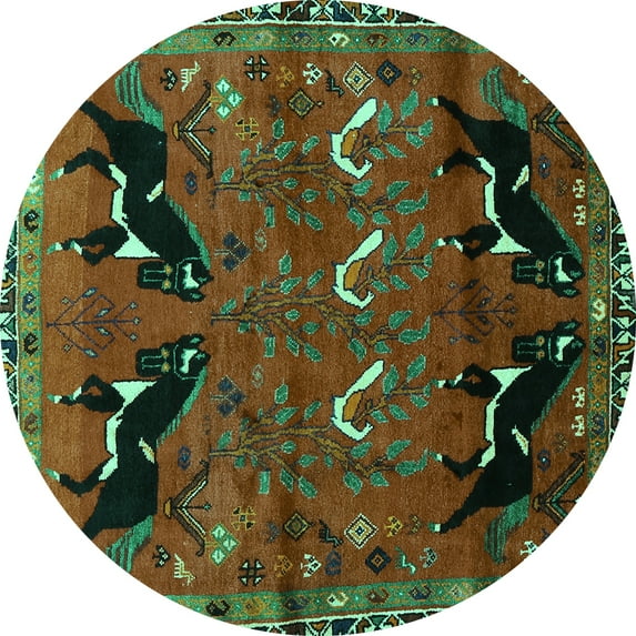 Ahgly Company Indoor Round Persian Turquoise Blue Traditional Area Rugs, 5' Round