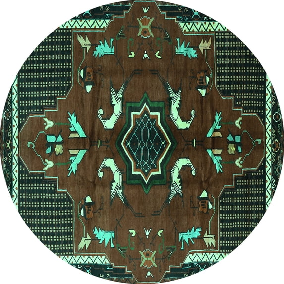 Ahgly Company Indoor Round Persian Turquoise Blue Traditional Area Rugs, 7' Round