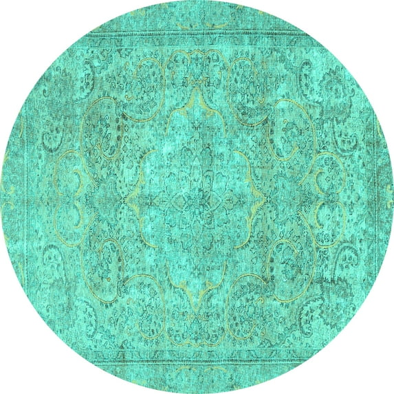 Ahgly Company Indoor Round Persian Turquoise Blue Traditional Area Rugs, 8' Round