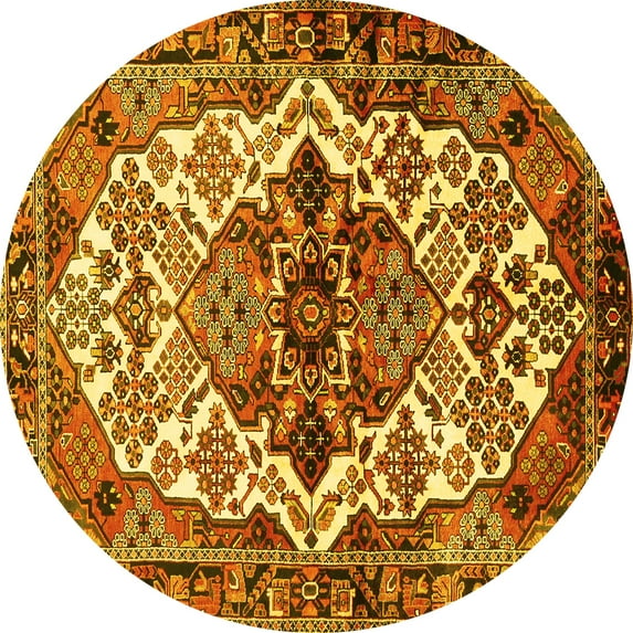 Ahgly Company Indoor Round Persian Yellow Traditional Area Rugs, 4' Round