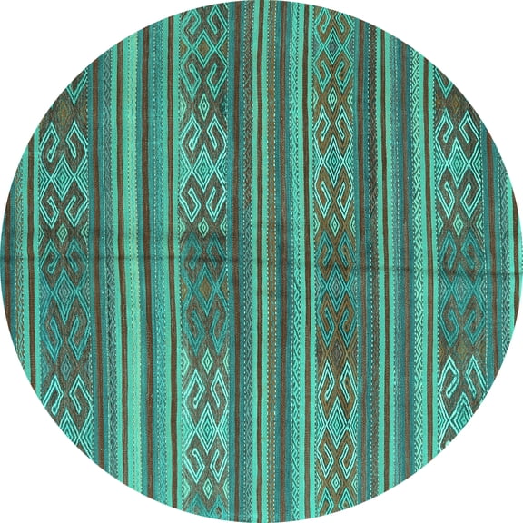 Ahgly Company Indoor Round Southwestern Turquoise Blue Country Area Rugs, 3' Round