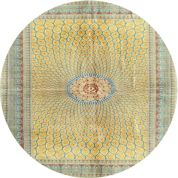Ahgly Company Indoor Round Traditional Brass Green Area Rugs, 4' Round