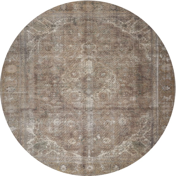 Ahgly Company Indoor Round Traditional Brown Persian Area Rugs, 3' Round