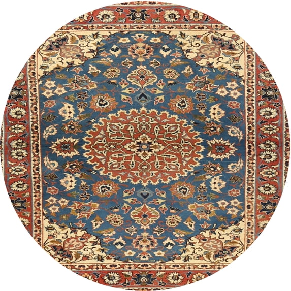 Ahgly Company Indoor Round Traditional Brown Red Area Rugs, 4' Round