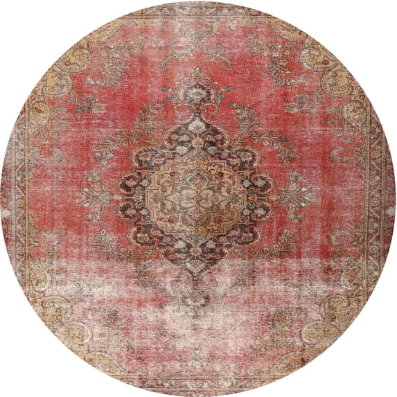 Ahgly Company Indoor Round Traditional Light Copper Gold Persian Area Rugs, 3' Round