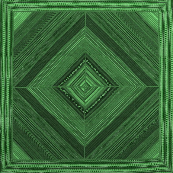 Ahgly Company Indoor Square Abstract Emerald Green Contemporary Area Rugs, 6' Square