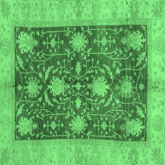 Ahgly Company Indoor Square Abstract Emerald Green Modern Area Rugs, 8' Square