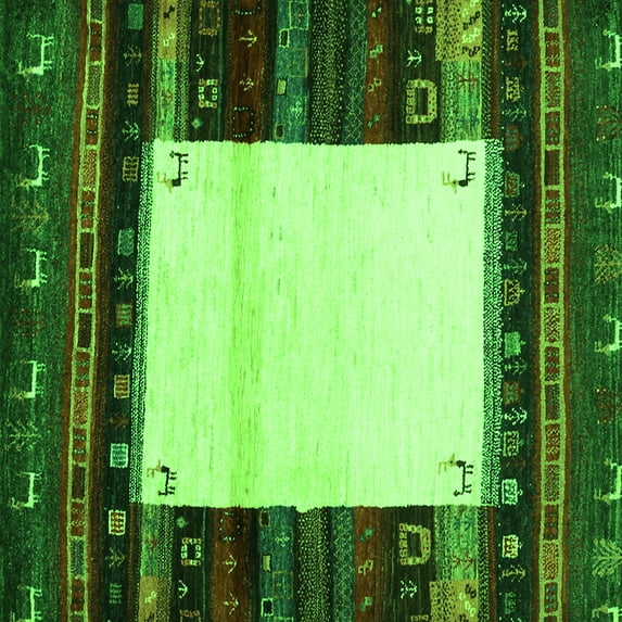 Ahgly Company Indoor Square Abstract Green Contemporary Area Rugs, 3' Square