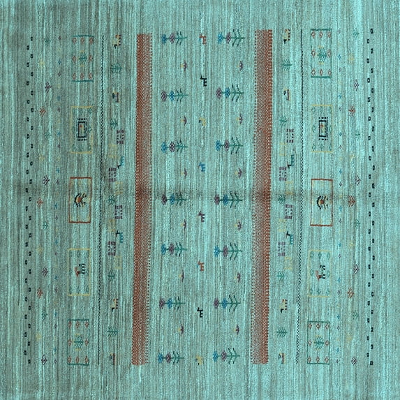 Ahgly Company Indoor Square Abstract Light Blue Contemporary Area Rugs, 6' Square