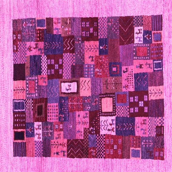 Ahgly Company Indoor Square Abstract Pink Contemporary Area Rugs, 5' Square