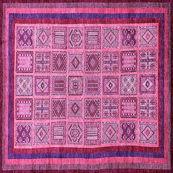 Ahgly Company Indoor Square Abstract Pink Modern Area Rugs, 6' Square