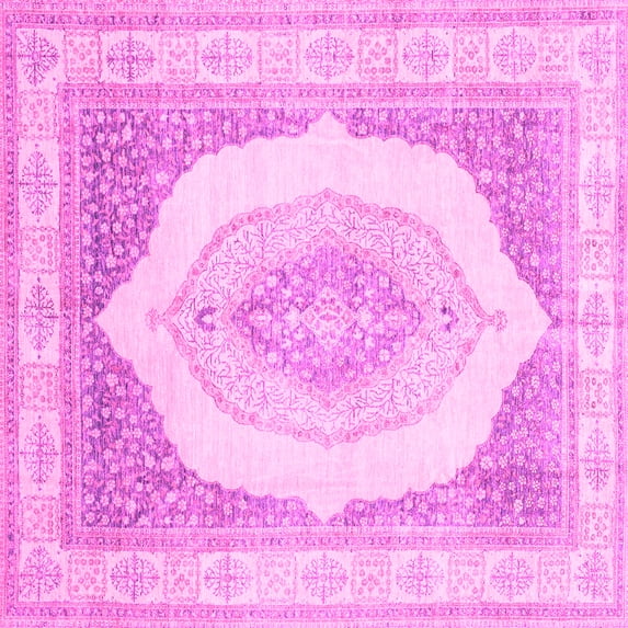Ahgly Company Indoor Square Abstract Pink Modern Area Rugs, 7' Square