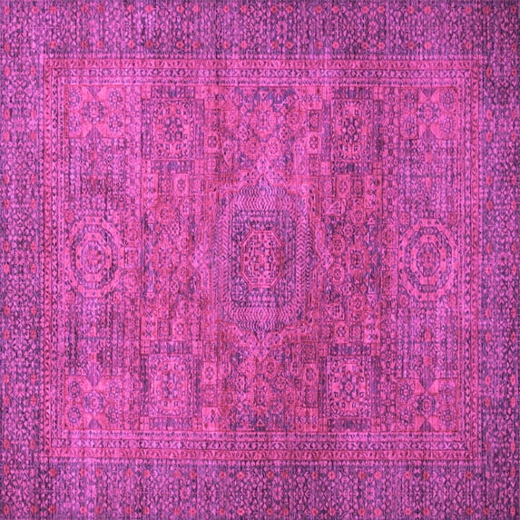 Ahgly Company Indoor Square Abstract Pink Modern Area Rugs, 7' Square