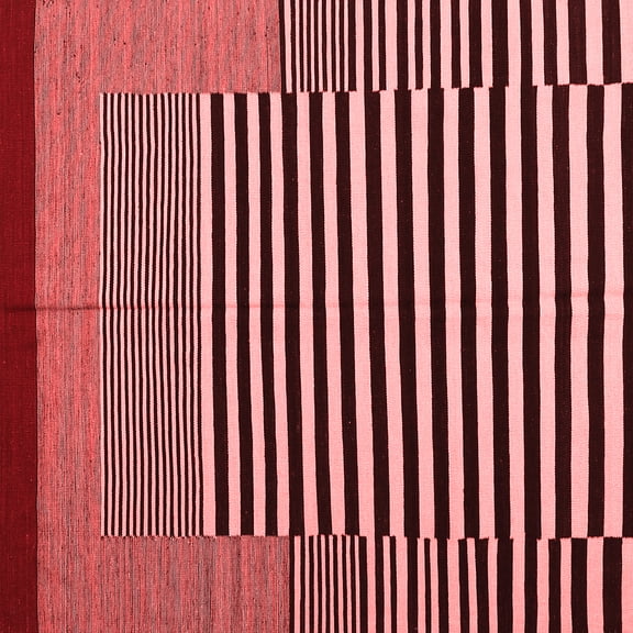 Ahgly Company Indoor Square Abstract Red Contemporary Area Rugs, 5' Square