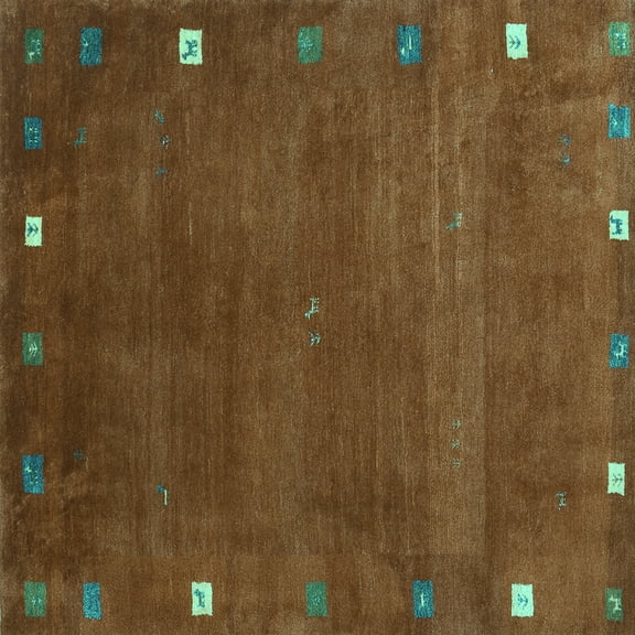 Ahgly Company Indoor Square Abstract Turquoise Blue Contemporary Area Rugs, 3' Square