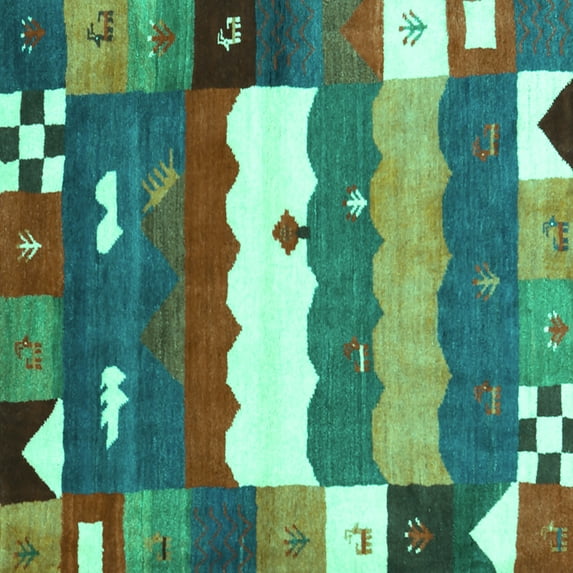 Ahgly Company Indoor Square Abstract Turquoise Blue Contemporary Area Rugs, 3' Square