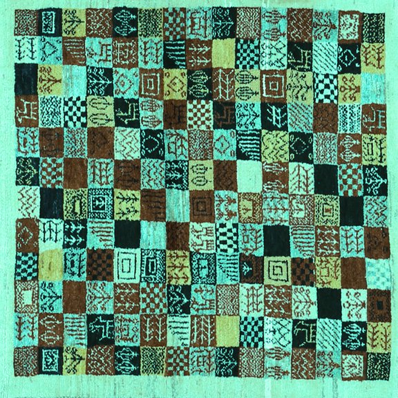 Ahgly Company Indoor Square Abstract Turquoise Blue Contemporary Area Rugs, 7' Square