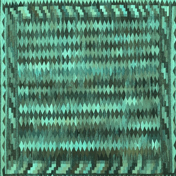 Ahgly Company Indoor Square Abstract Turquoise Blue Contemporary Area Rugs, 7' Square