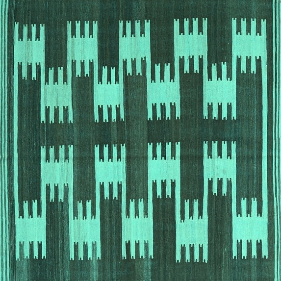 Ahgly Company Indoor Square Abstract Turquoise Blue Contemporary Area Rugs, 8' Square